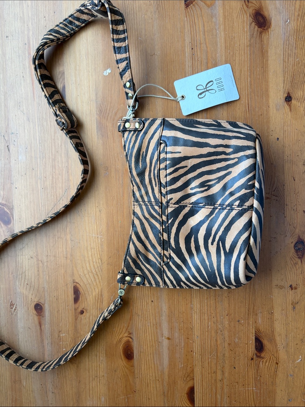 HOBO Zebra-Print Crossbody in Black and Tan